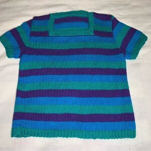 Hand Knit Women’s Square Neck Striped Sweater Sz XS/Sm
